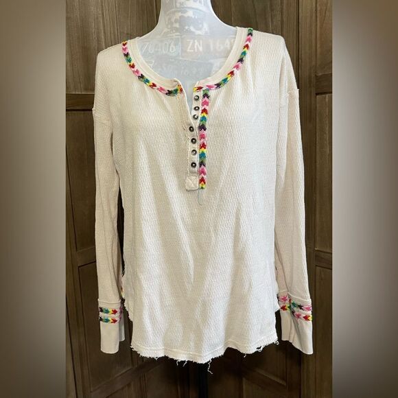 We the Free top shirt with multicolor braided trim. - Picture 1 of 6